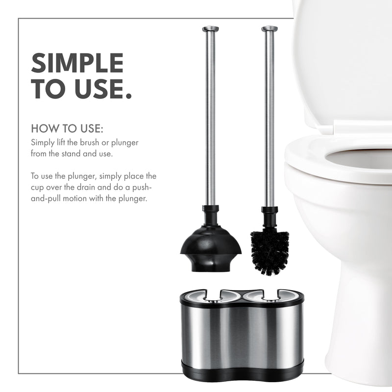 ToiletTree Products Modern Deluxe Freestanding Toilet Brush and Plunger Combo (Stainless Steel, Brush and Plunger Combo Set 4.5” x 9.75” x 18.5") 2.Combo