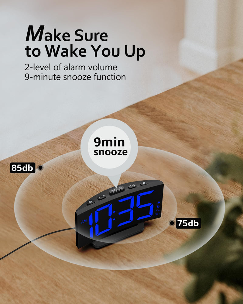 GOLOZA Upgraded Digital Alarm Clock for Bedrooms, Digital Clock with Customizable Night Mode, 5 Levels Brightness+Off, 2 Volume, 3 Alarm Tones, Snooze, USB Charging Port, Power-Off Memory, 12/24H/DST Dark Blue Digit