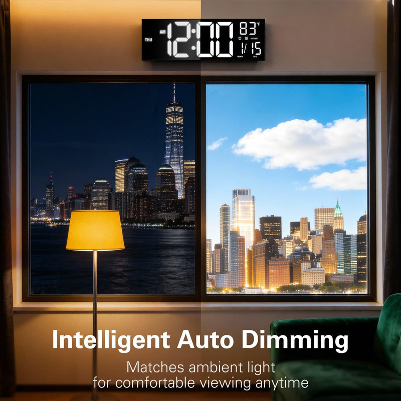 JALL 16.15 inch Large Digital Wall Clock, RGB Lights with Remote Control, Dual Alarms with Big LED Display, Auto DST, C° / F° Temperature for Classroom, Birthday Gift, Senior Black 16 inches