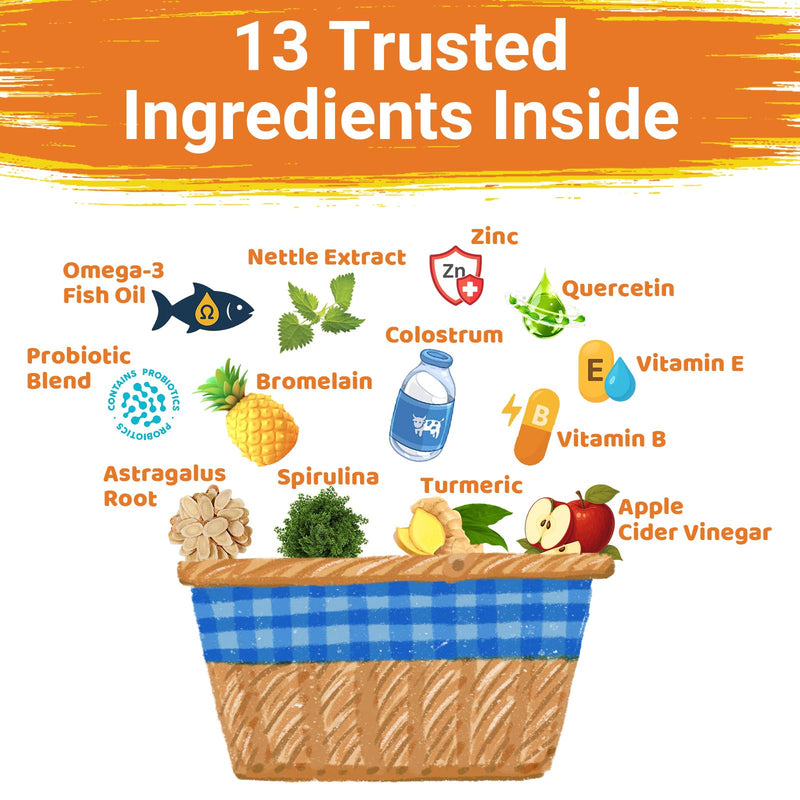 Dog Allergy Chews for Itchy Skin Relief - Seasonal Allergy and Immune Support with Colostrum, Omega 3, Probiotics, Turmeric, Zinc, Vitamins B & E - Helps with Paw Licking & Scratching - 90 Soft Chews