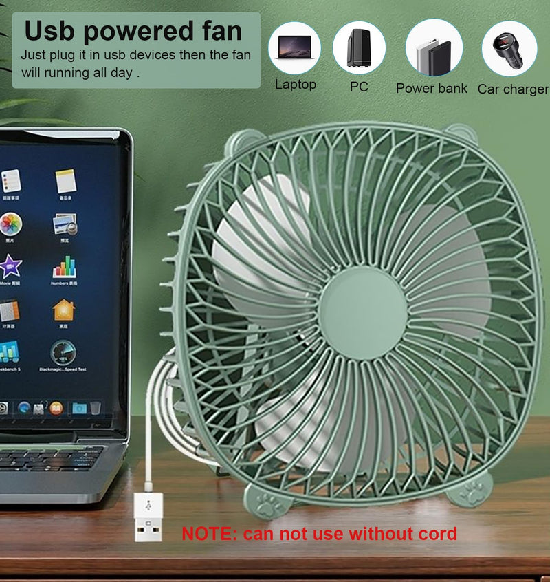 USB Wired Desk Fan, 7 Inches Small Quiet Cooler, Hanging/Wall-Mounted/Stand Table Cooling Fans for Home Office Kitchen Car Use (Green) Green