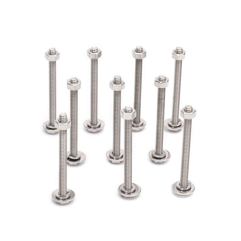 5/16-18x3 Complete Set Hex Head Screw Bolts,Nuts,Fender Flat washers,Split Lock Washers,Fully Threaded, Stainless Steel 18-8（304）, Bright Finish (10Set) 5/16x3"