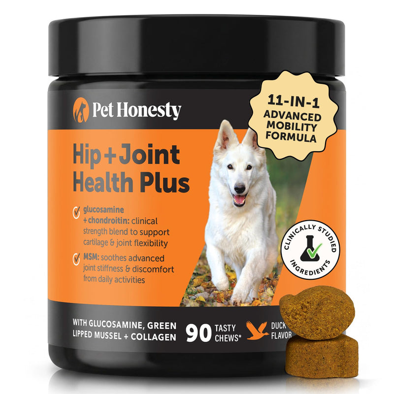 11-in-1 Advanced Hip + Joint Supplement for Dogs - Mobility Support with Glucosamine Chondroitin, Turmeric, & Green Lipped Mussel, MSM - Soothes Joint Stiffness & May Reduce Discomfort (Duck, 90 Ct) Duck - Regular
