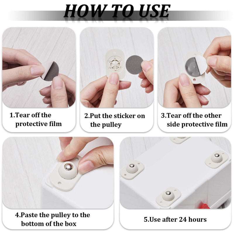 Honoson 8 Pcs Self Adhesive Caster Wheels Appliance Rollers Appliance Sliders for Kitchen 360° Swivel Universal Wheel Mini Small Kitchen (White with 1 Steel Ball Style) White