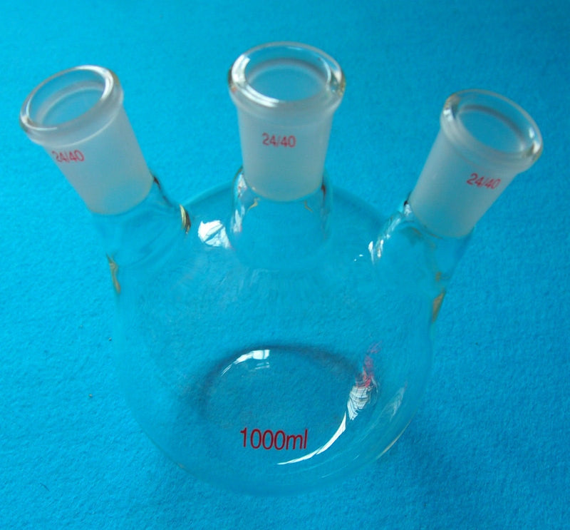 1000ml,3-Neck,24/40,Flat Bottom Glass Flask,Three Neck,Laboratory Boiling Vessel