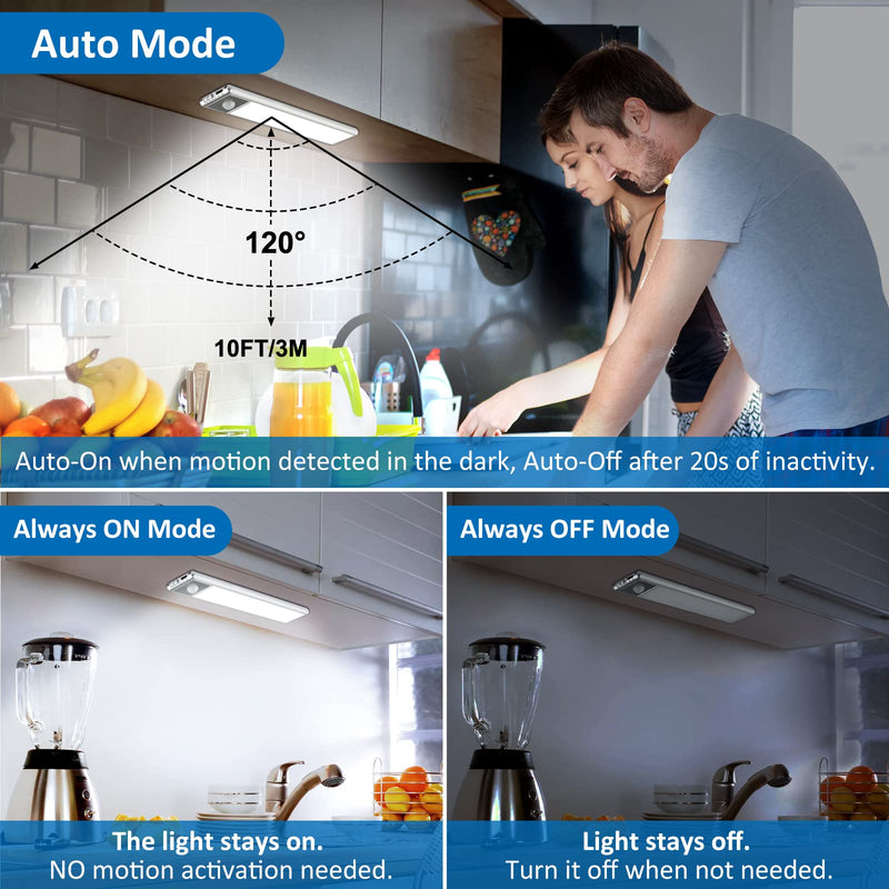 30-LED Motion Sensor Under Cabinet Lights, Magnetic Rechargeable Under Counter Closet Light, Wireless Night Light Bar Stick-On, 2-Pack, Cool White 8 inch