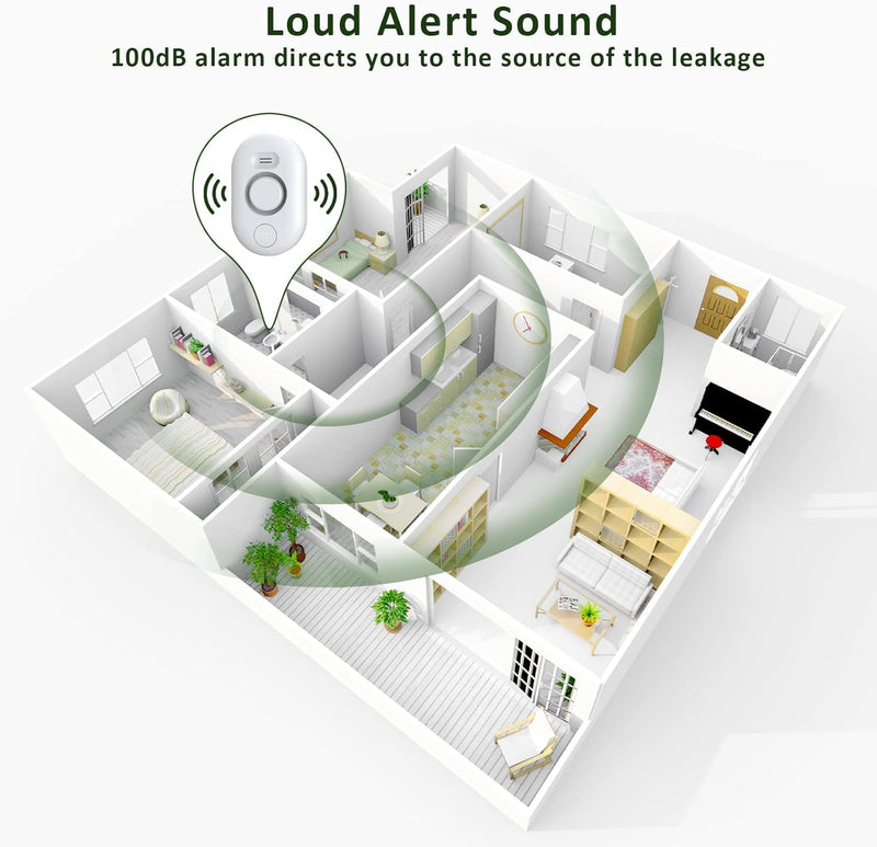Water Leak Detector Sensor Alarm: Home Water Flooding Monitor Smart Sink Overflow Monitoring Adjustable Wet Moisture Alert Pipe Leakage Drip Detection Warning for Basement Floor 1 Sensor White
