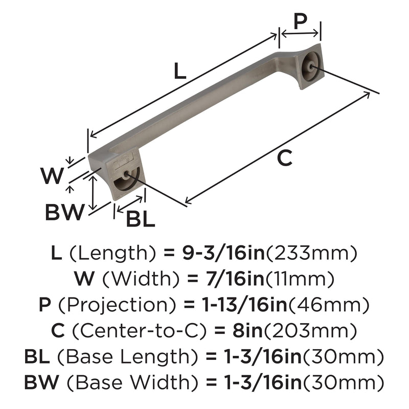 Amerock | Appliance Pull | Satin Nickel | 8 inch (203 mm) Center to Center | Mulholland | 1 Pack | Drawer Pull | Drawer Handle | Cabinet Hardware 8 in (203 mm) Center-to-Center