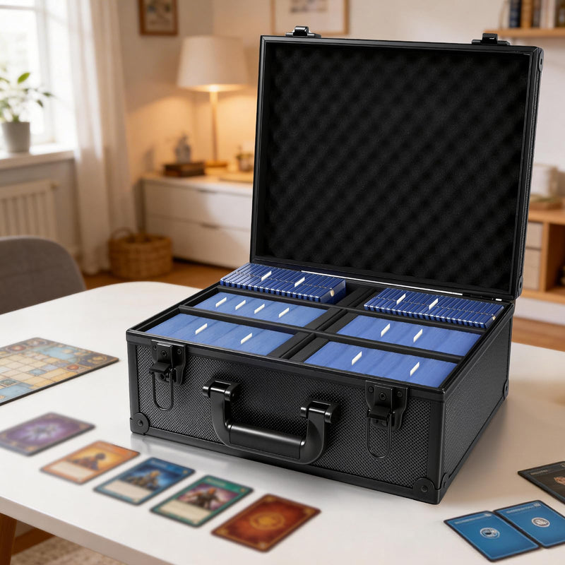Toploader Storage Box for 3” x 4” 35pt Rigid Cards,Trading Card Case with Key Lock for Sports Cards Holds 600+ Toploaders or 135+ Magnetic Holders with 40pcs Labels and 6 Foam