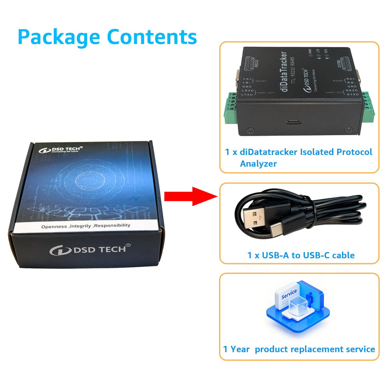 DSD TECH diDatatracker Isolated Protocol Analyzer, Support RS232 RS485 TTL, Windows Mac Linux