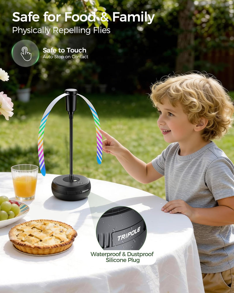 TriPole Fly Fans for Tables Rechargeable Food Fans with LED Display, 4 Pack Black