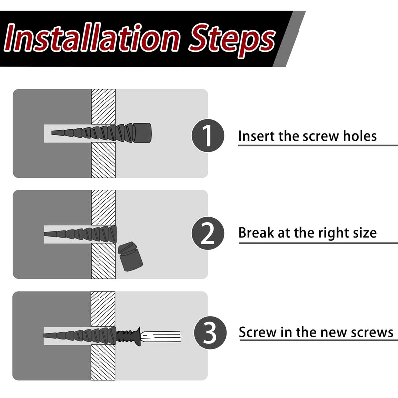 15 Pcs Wood Anchor Stripped Screw Hole Repair Kits-Door Hinge Hole Repair Kits Fit Screws Sizes #2 to #18-Adjustable Wall Anchors for Wood Door Drywall Hole Repair Normal Black 15