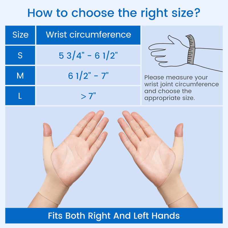 VELPEAU Elastic Thumb Wrist Support Brace (Pack of 2), Splashproof Compression Sleeve for Arthritis Pain, Tendonitis, Sprains, Sports, Splint Liner, Fits Left & Right Hands (Long Version - Khaki, Medium) Long Version - Khaki