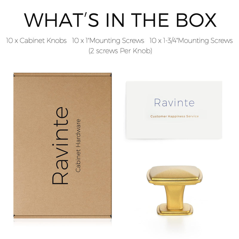 Ravinte 10 Pack Gold Kitchen Cabinet Square Knob Single Hole Cabinet Hardware for Dresser Drawer Cabinet Pulls Drawer Knobs Cabinet Knobs Contemporary Antique Rustic