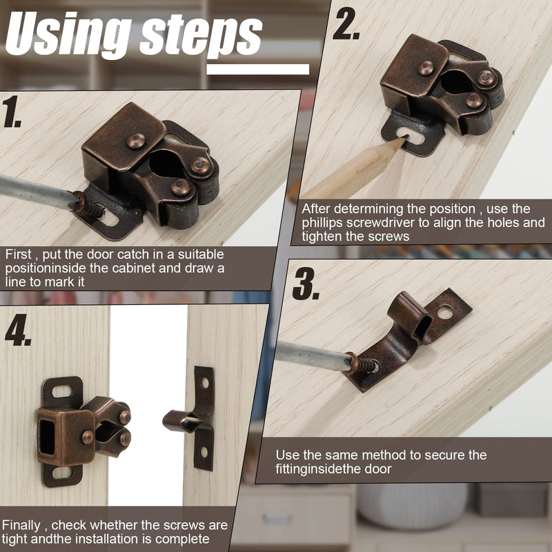 Bonuci Cabinet Door Latch and Catch Hardware Roller Catch Double Roller Catch Cabinet Latches with Spear Strike Catch for Cabinet Closet Doors Kitchen(Brown Antique Copper, 20 Pcs) Brown Antique Copper