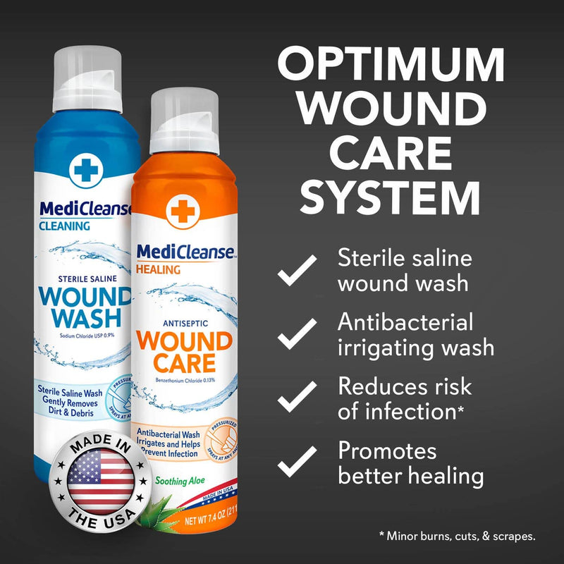 First Aid Sterile Saline Wound Wash and Antiseptic Wound Care Kit, 7.4 ...