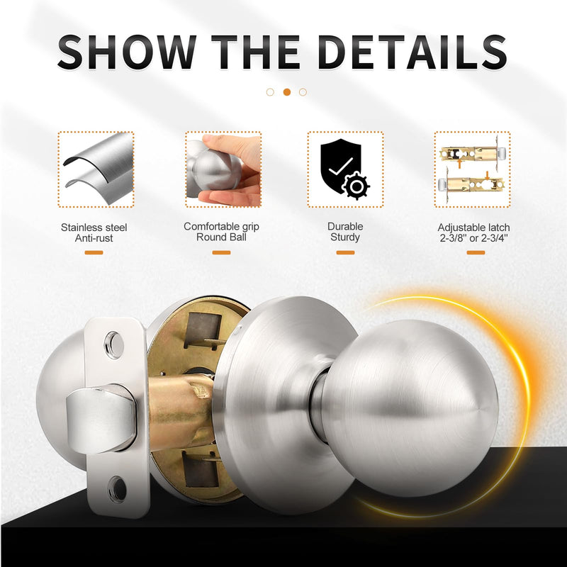 Probrico Interior Passage Door Knobs 3 Pack, Unique Classic Closet/Hallway Door Handles, Brushed Nickel Finish Door Knob Without Key