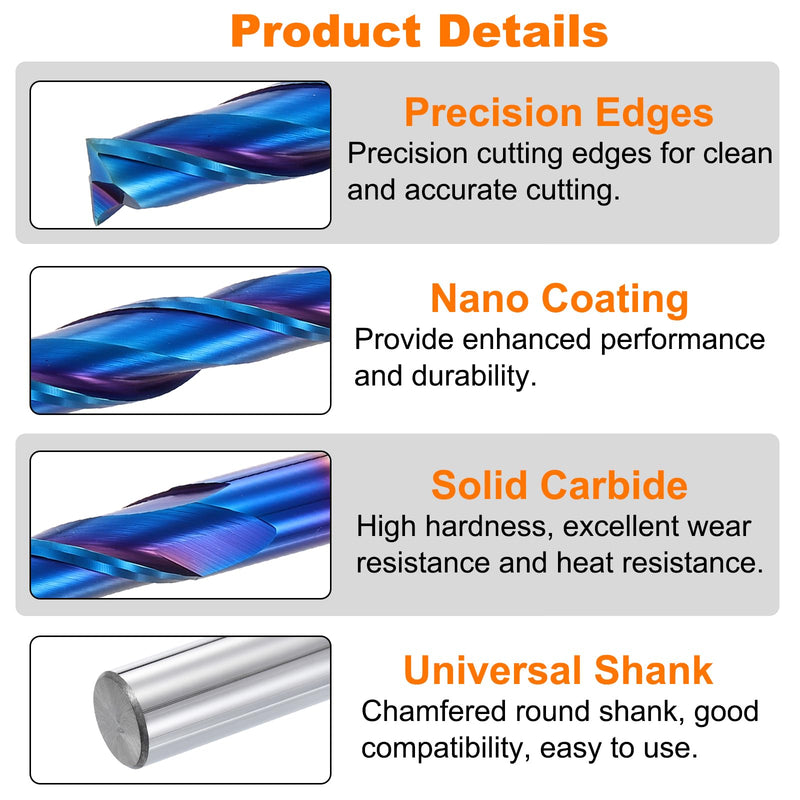 HARFINGTON Spiral Router Bit, 7/16" Cut Dia. Up Cut 2-Flute Solid Carbide End Mill with 7/16" Shank for CNC Wood Carving Engraving, 1-1/4" Cut Length, Blue Nano Coated 7/16" x 1-1/4" x 7/16" x 3"