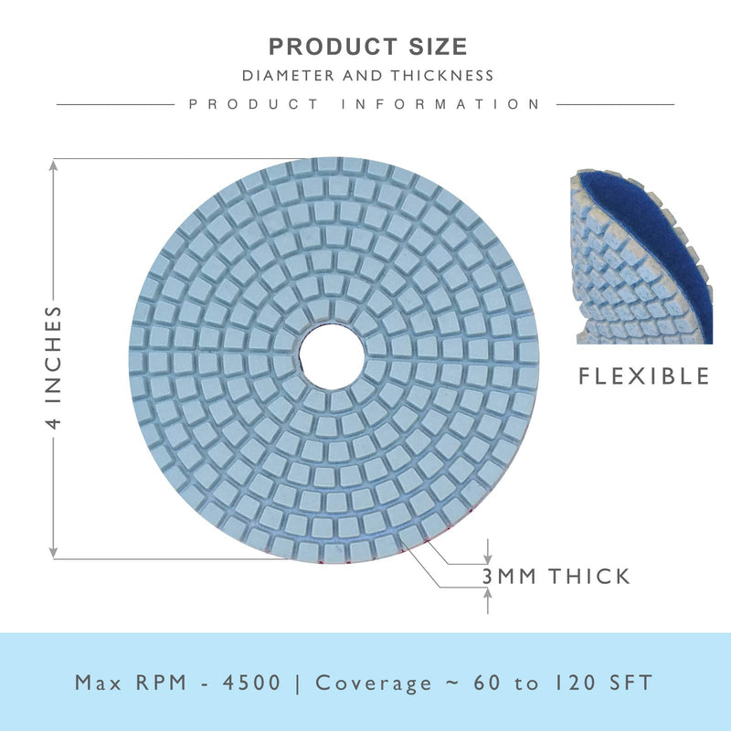 STADEA Diamond Polishing Pads for Angle Grinder, 4 inch Wet/Dry 8 Piece Set Granite Stone Concrete Marble