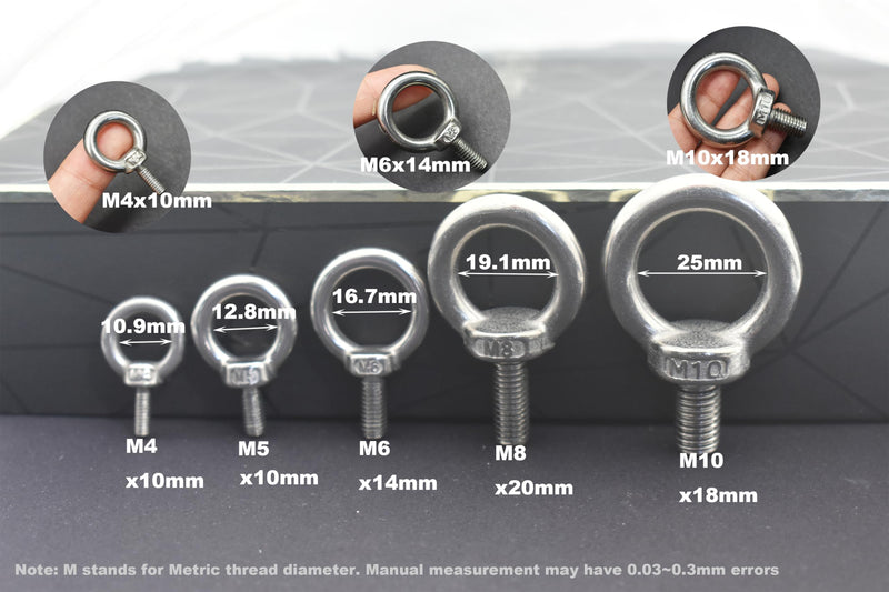 10 Packs M6 Stainless Eyebolt 1"(25mm) Long Male Screw Thread Ring Shoulder Eye Bolts M6*25mm(1")-10PCS