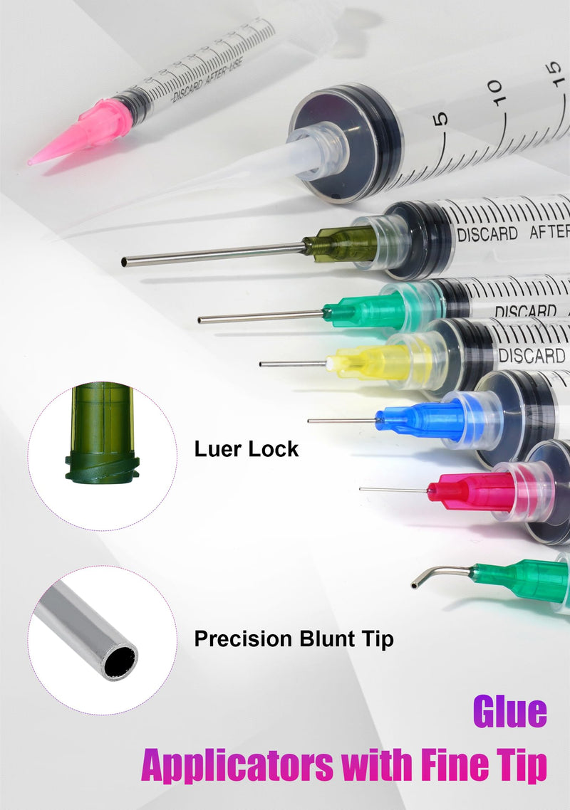 Glue Syringe Needle Tip Squeeze Bottles Set (1ml-50ml), 14G-22G Blunt Needle Tip with Caps, Precision Glue Applicator for Oil, Ink and Art Crafts 1ml-3ml-5ml-10ml-30ml-50ml