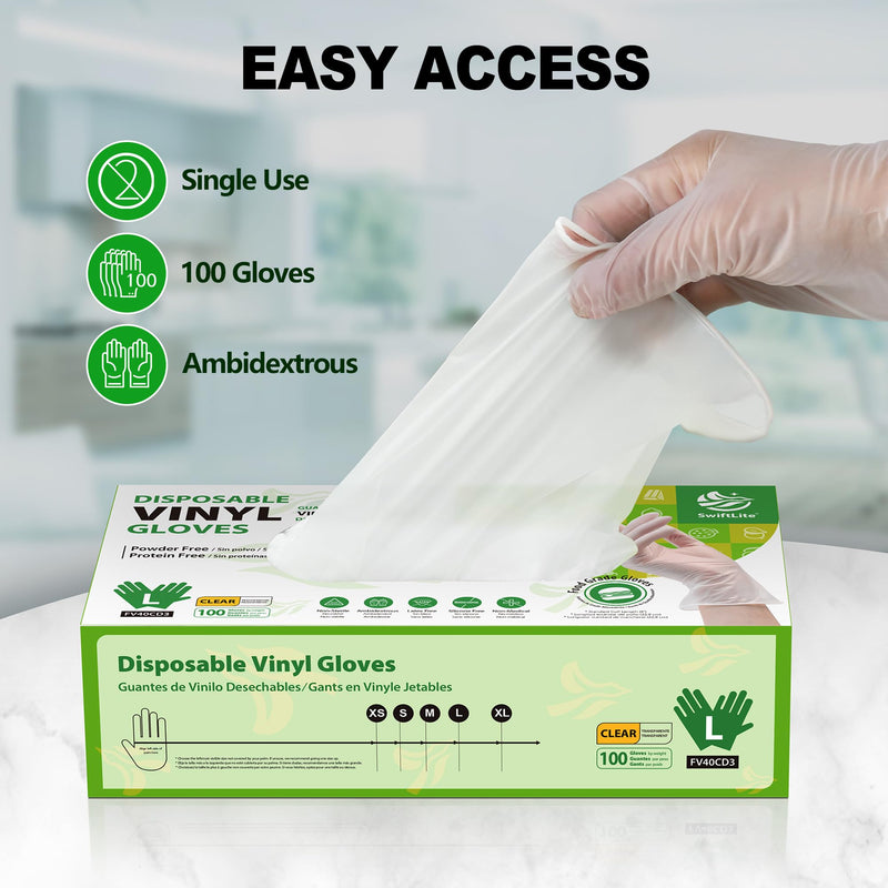 Disposable Vinyl Gloves, Food Safe, Latex-Free Powder-Free Clear Plastic Gloves for Cooking, House Clean, Food Prep Medium 100