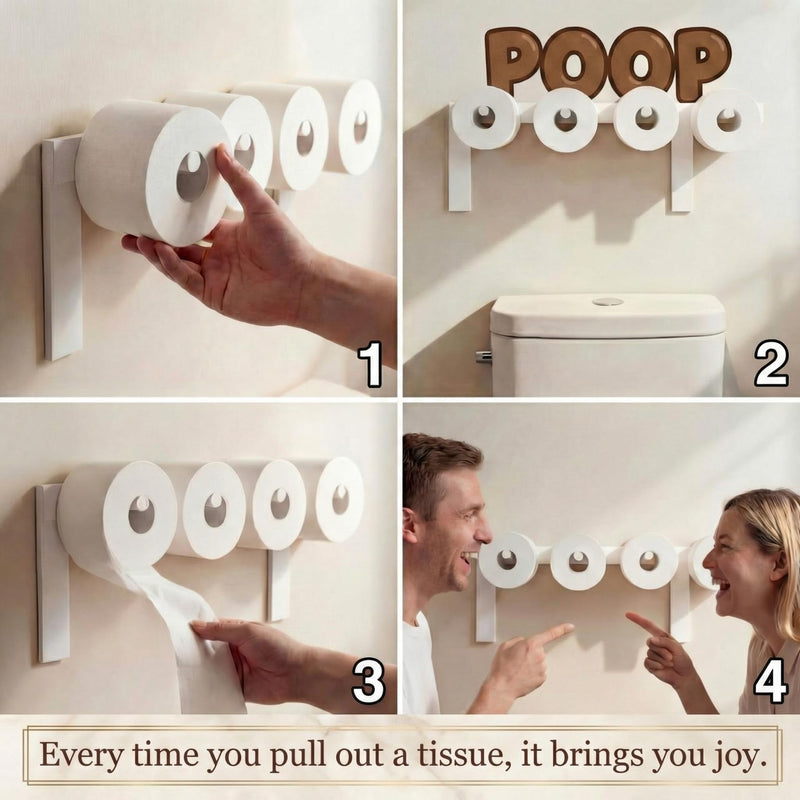 21 Inches Poop Wood Toilet Paper Holder Funny Poop Toilet Roll Stand Storage Shelf Cute Bathroom Space Saving Wall Mount Artistic Decor Functional Suitable for Various Sizes of Paper(White) White