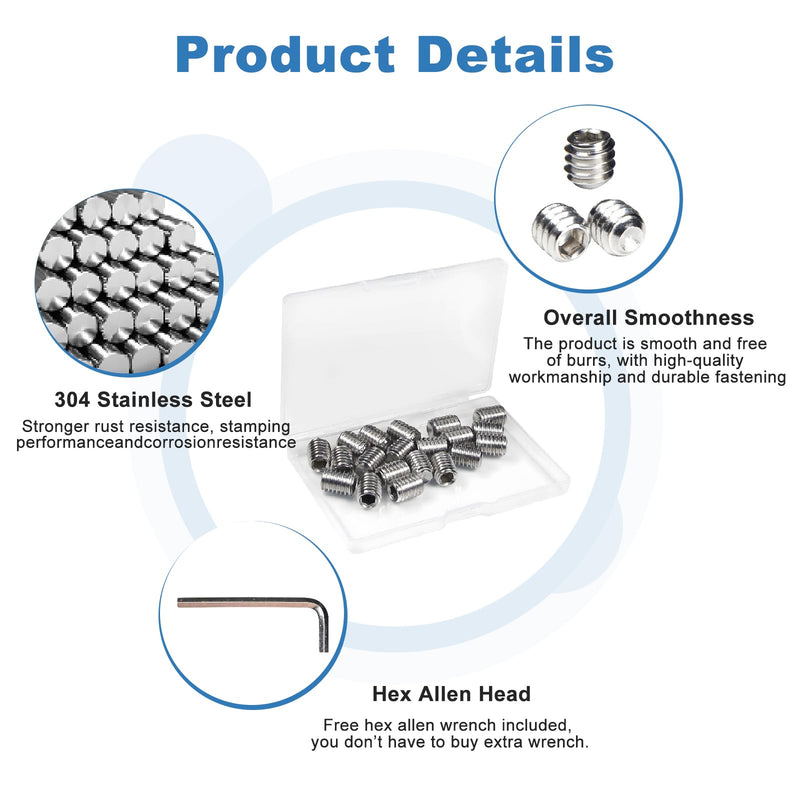 20 PCS 3/8-16 x 1/2" Set Screws,SAE Stainless Hex Allen Head Socket Set Screws Grub Screw Bolts Internal Drive Cup Point Screws with Hex Key Wrench for Door Handles, Light Fixture Repair 3/8-16 x 1/2"