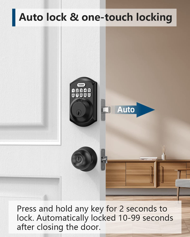 TEEHO TE001 Keyless Entry Door Lock with Keypad - Smart Deadbolt Lock for Front Door with 2 Keys - Auto Lock - Easy Installation - Matte Black Traditional