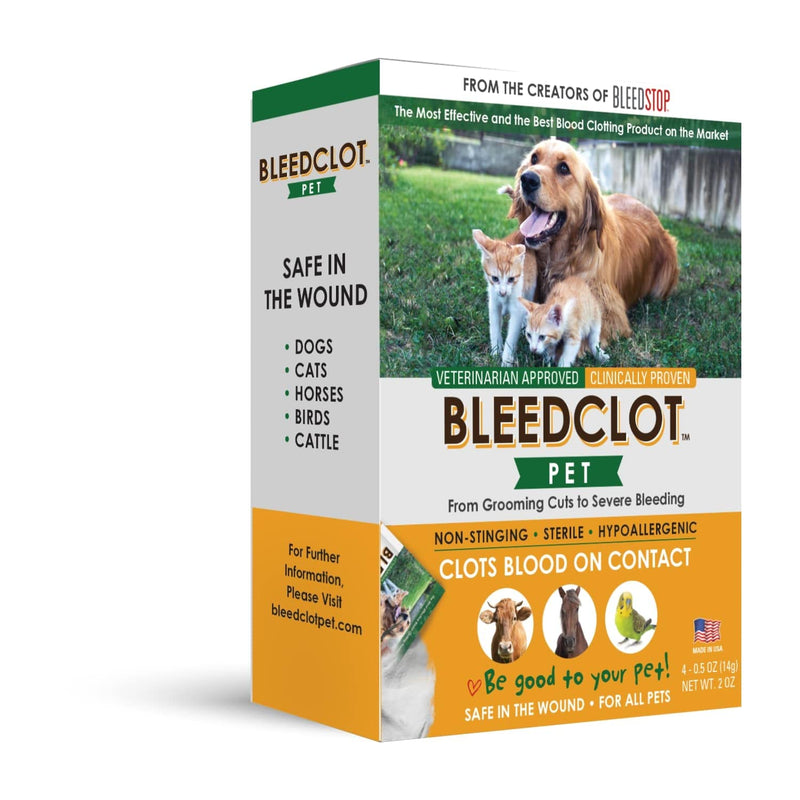 BleedClot Pet First Aid Blood Clotting Powder | The Best for All Animals to Stop Bleeding, Guaranteed | for Minor Cuts and Severe Arterial Bleeding | from The Makers of BleedStop (4 Pouches (0.5 oz)) Pet 4 Pack .5 oz - PawsPlanet Australia