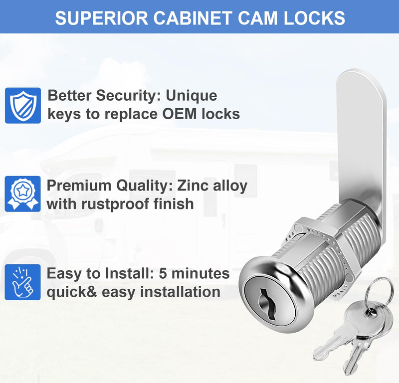 Cabinet Locks with Keys, 1-1/2" Long Cam Locks Keyed Alike, Cabinet Cam Lock Set for Cabinets RV Storage Locks Tool Box Lock Thick Drawer, Zinc Alloy (6 Pack, 1-1/2 Inch) 6 Pack