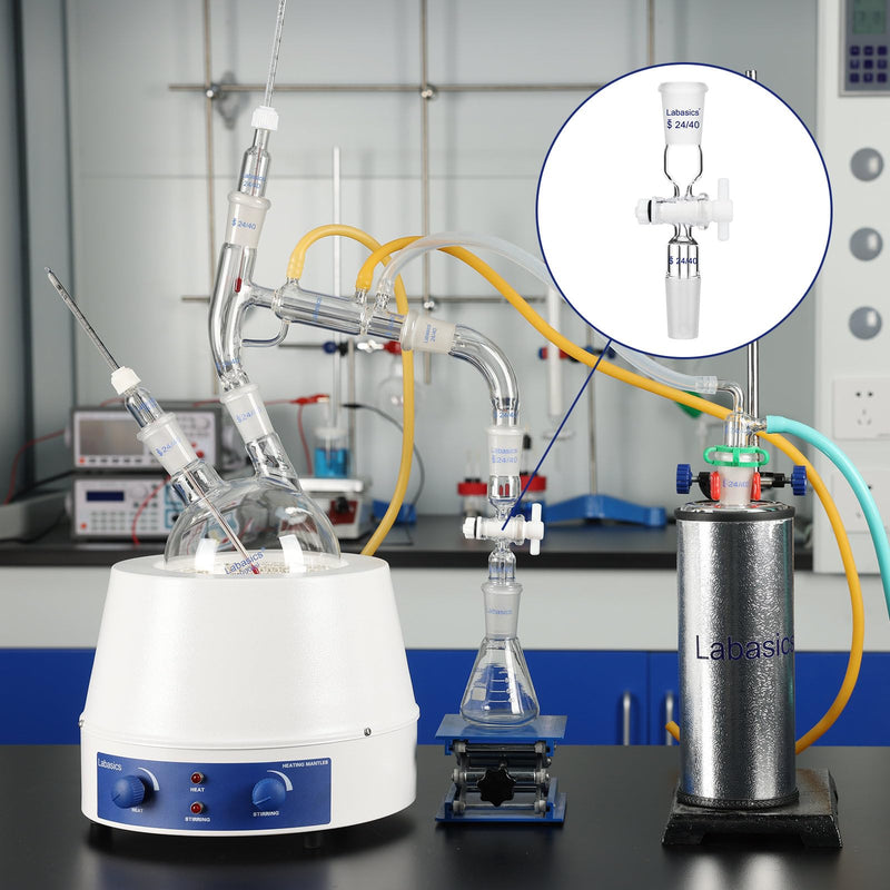 Labasics Vacuum Flow Control Adapter, Borosilicate Glass with PTFE Stopcock, Dual 24/40 Joints for Laboratory Distillation and Gas Control, Chemical Resistant Adapter for Precise Flow Regulation 24/40 Joint