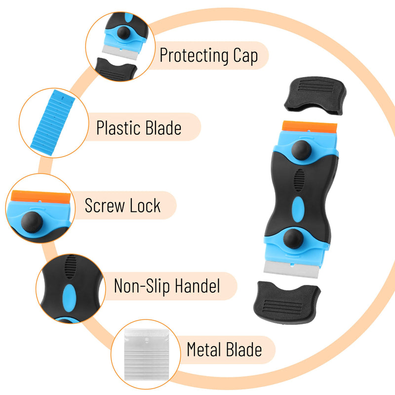 Bates- Razor Blade Scraper Set, 3 Pack, Razor Scraper Set with Extra 50 Plastic & 30 Metal Blades, Window Scraper Tool, Glass Scraper Blades, Razor Blade Retractable, Paint Scraper Tool