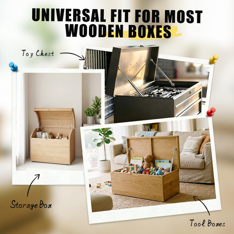 Vepagoo 2 Pack Soft Close Hinges for Toy Box, 15 inch 150N Gas Springs for Heavy Lids, Slow Close Safety Hinges for Tool Box Chest, Hydraulic Accessories for Wooden Storage 15inch
