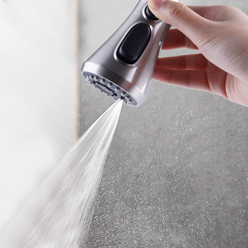 Hibbent Pull Down Spray Head for Kitchen Faucet, 3-Function Sink Spray Nozzle with 15 Adapters, Faucet Head Replacement Compatible with Moen, American Standard, Delta, Kohler Faucets, Brushed Nickel 2.5 Gallon Per Minute