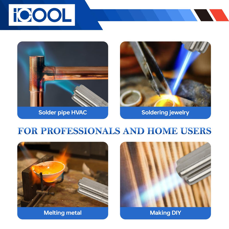 ICOOL Triple Flame Hand Torch, Maximum Temperature 3600℉, Propane MAPP Gas Torch for Welding Brazing Plumbing HVAC
