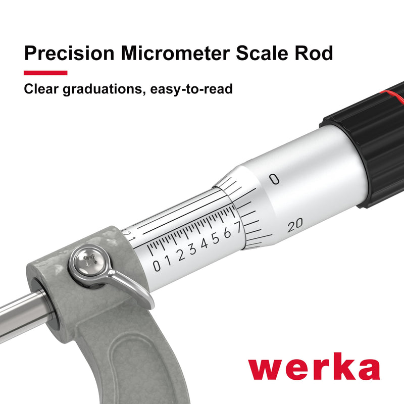 Werka Professional Outside Micrometer, 0-1 Inch Range with 0.0001 Inch Graduations, Precision Measurement Tool with Ratchet Stop, Storage Case Included
