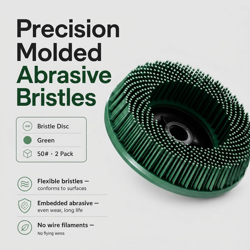 Zhehao 2 Pcs 4-1/2" Green 50 Grit Bristle Disc with 5/8"-11 Threaded Hub Ceramic-Aluminum Oxide Abrasive Brush for Angle Grinder Remove Paint Rust Coatings Weld Slag Contaminants Max 12000 RPM Speed