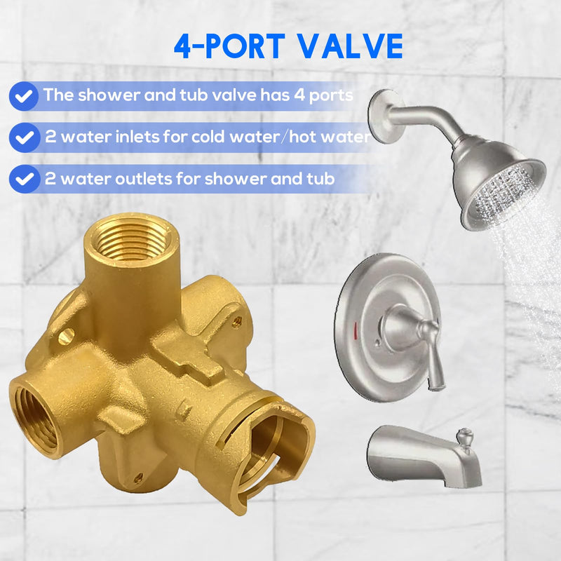 Brass Tub and Shower Valve, Pressure Balancing Valve with 1/2 Inch IPS Connections, Replacement for 2510