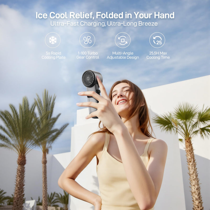 EPICKA Portable Handheld Fan with Ice Cooler - 25H Runtime, Rechargeable 6800mAh Personal Turbo Fan, Fast Charging, 0-100 Speed, Gifts for Women, Summer Travel Essentials, Black