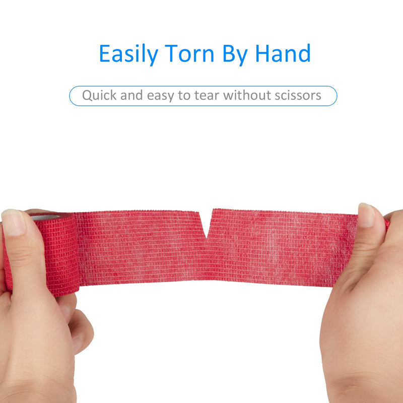 12Pcs 2”x 5 Yards Self Adhesive Bandage Wrap Elastic Bandage Wrap Self Adherent Cohesive Wrap Bandages for Wrist Ankle Vet Tape for Dogs Athletic Swelling Sprains Tape Grip Cover (Red) 12Pcs Red