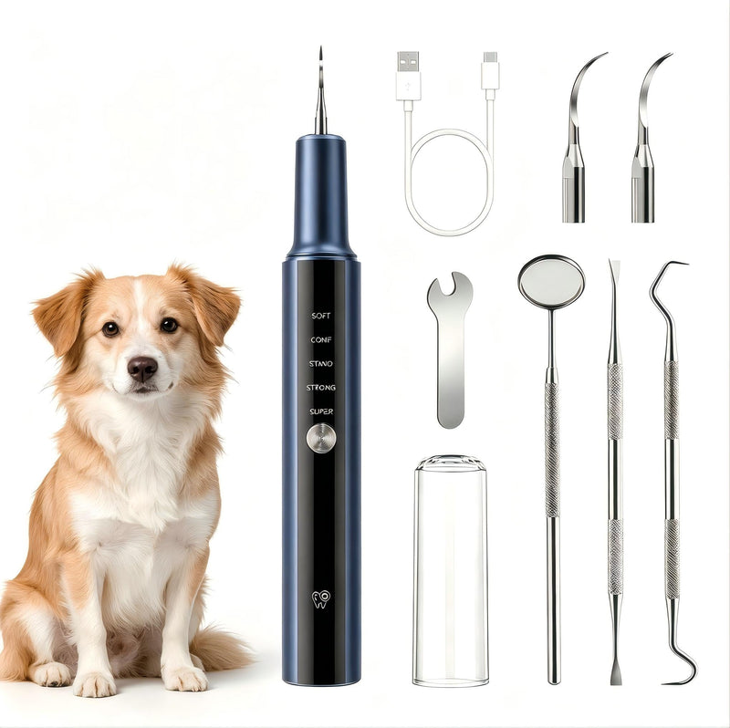 Dog Teeth Cleaning Kit with LED Light 5 Adjustable Modes Electric Pet Tartar Plaque Remover Tooth Cleaner for Dogs and Cats Home Dental Care Blue