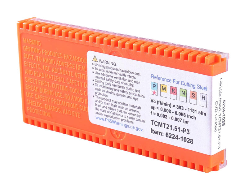 Accusize Industrial Tools Carbide Inserts, TCMT21.51-P3, 2224-1028 | CVD Coated, 1/4 in I.C, 3/32 in Thick, 0.110 in Hole, 1/64 in Radius, 10 Pcs/Box TCMT21.51, CVD Coating