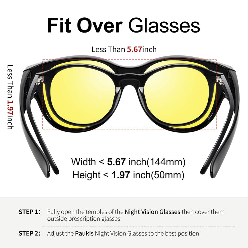 Polarized Sunglasses Over Glasses Women, Fit Over Glasses Sunglasses,Cat Eye Trendy Sun Shades UV400 Protection P12 Glossy Black/Night Vision Lens