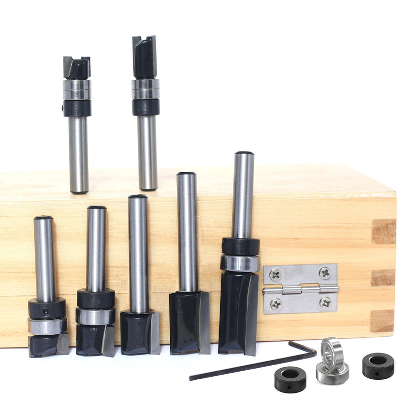 7pcs Pattern Router Bit Top Bearing 1/4 Inch Shank,Top Bearing Flush Trim Router Bit, Router Pattern Bit,Bearing Trimmer and Profiler,Flush Trim Router Bit for Wood Cut,Small Jointing,Trimming 7Pcs*Trim Top Bearing