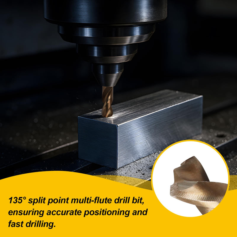 5 Pcs M35 Cobalt Stubby Drill Bit Set for Hard Metals and Stainless Steel, with 1/4" Hex Shank for Impact Drivers and Quick Chucks (5/32", 13/64", 9/32", 11/32", 3/8") 5/32" to 3/8" (5 Pcs)