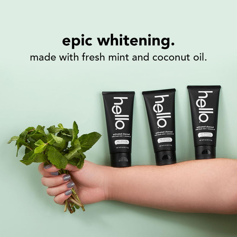 hello Activated Charcoal Epic Whitening Fluoride Free Toothpaste, Fresh Mint + Coconut Oil, Vegan & SLS Free 4 Ounce (Pack of 1)