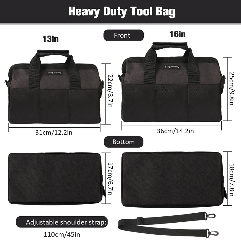 Tool Bag Organizer, Waterproof Oxford Tool Tote Organizer, Reinforced Bottom for Electrician, Mechanic & Carpenter | Tool Storage for Men (Black,16Inch) 16Inch