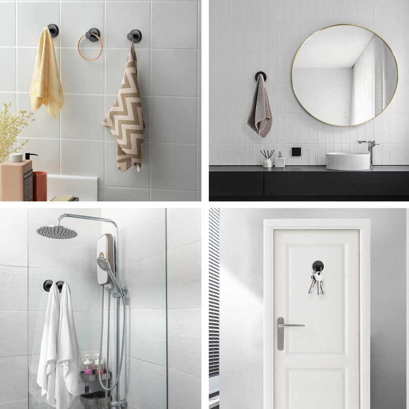 Vacuum Suction Cup Hooks, 2 Pack Stainless Steel Suction Hooks for Shower Bathroom Towel Hooks Shower Hooks Holders Shower Hooks Hanging Towels, Loofah, Robe, Coat(Black) Black