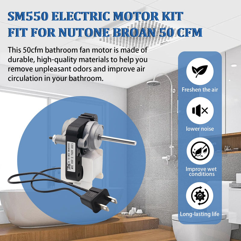 Universal Bathroom Vent Exhaust Fan Motor Replacement Electric Motors Kit SM550 for NutoneBroan 50CFM, 120V Replace C01575 65100 EM550 EM750